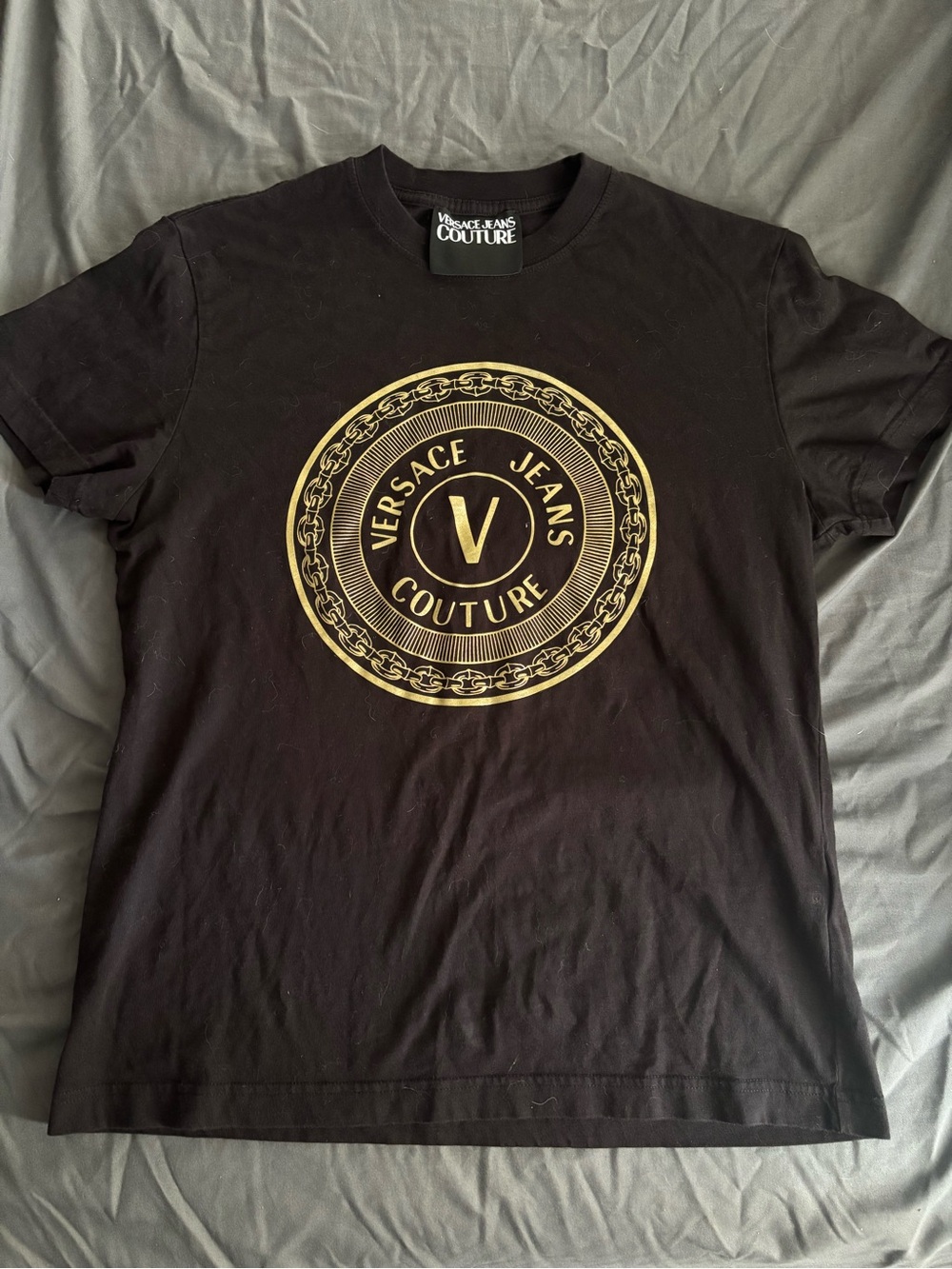 Versace Jeans Couture Men's Black Short-Sleeve Tee with Gold Emblem